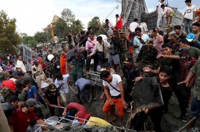 Sập công trình trong chùa Campuchia, 16 người thương vong